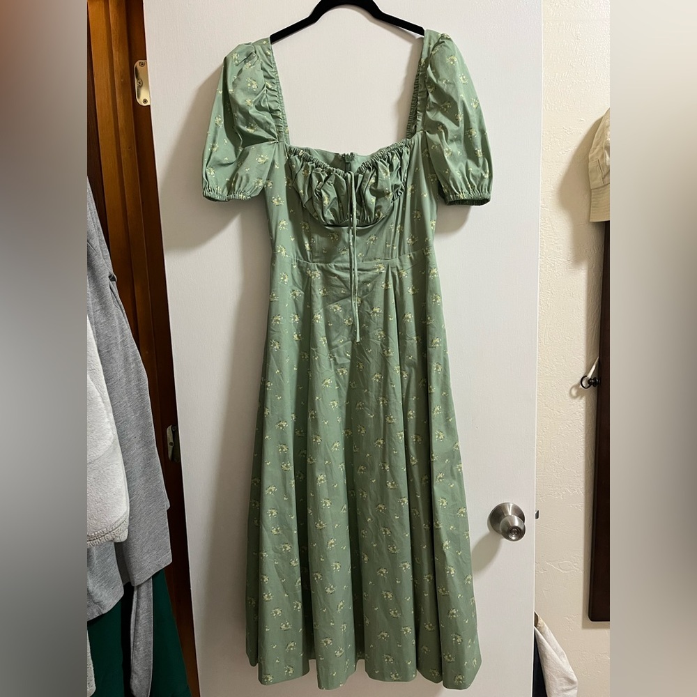 House of CB Green Ruched Puff Sleeve Sundress
